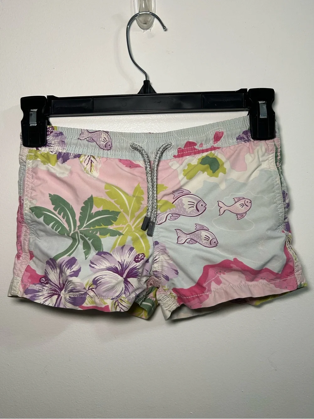 Vilebrequin Kids Girls Bathing Suit Shorts Bottoms Pink White Fish